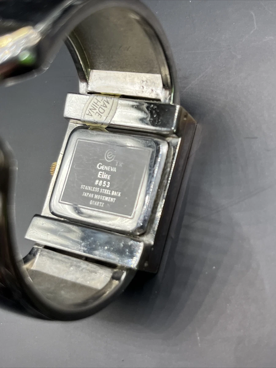 Geneva Elite Women s Bangle Cuff Watch Square Dial 853 New Battery