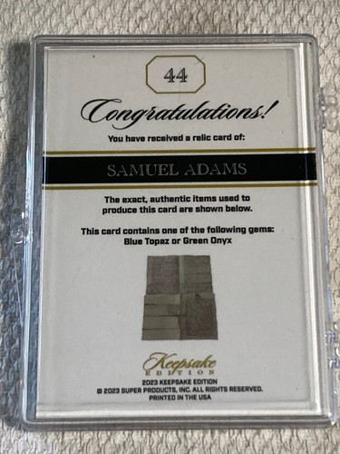 2023 Keepsake Bellissimo Edition #44 Gem Relic Card SN# /50 Sam Adams Blue Topaz - Picture 3 of 3