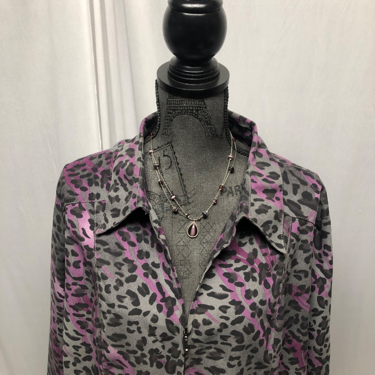 ジャケット・アウター cato Cato Animal Print Jacket Womens 22-24W Gray Purple Full Zip