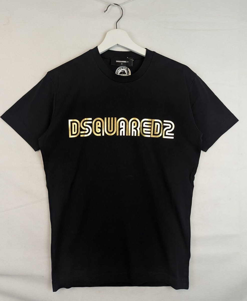 DSQUARED2 D2 T-SHIRT MENS GOLD FOIL LOGO TEE - BLACK - 100 