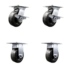 5 Inch Phenolic Caster Set with Roller Bearing 2 Brakes and 2 Rigid SCC