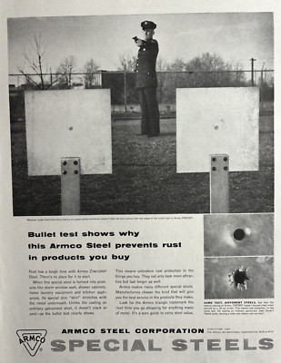 1954 Armco Steel Corporation Specialty Bullert Fired Gun Cop VTG Print Ad