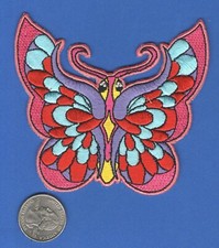 Pink  Multicolors Butterfly iron On sew On Embroidered Patch 3 3/4 "X 3 1/2 "