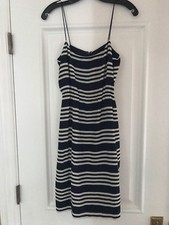 J.CREW Striped Silk Blouson Spaghetti Strap Dress Navy/Ivory 0