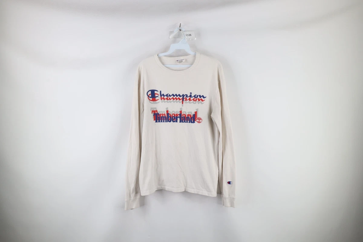 Champion x Timberland Mens Medium Distressed Spell Out Long Sleeve