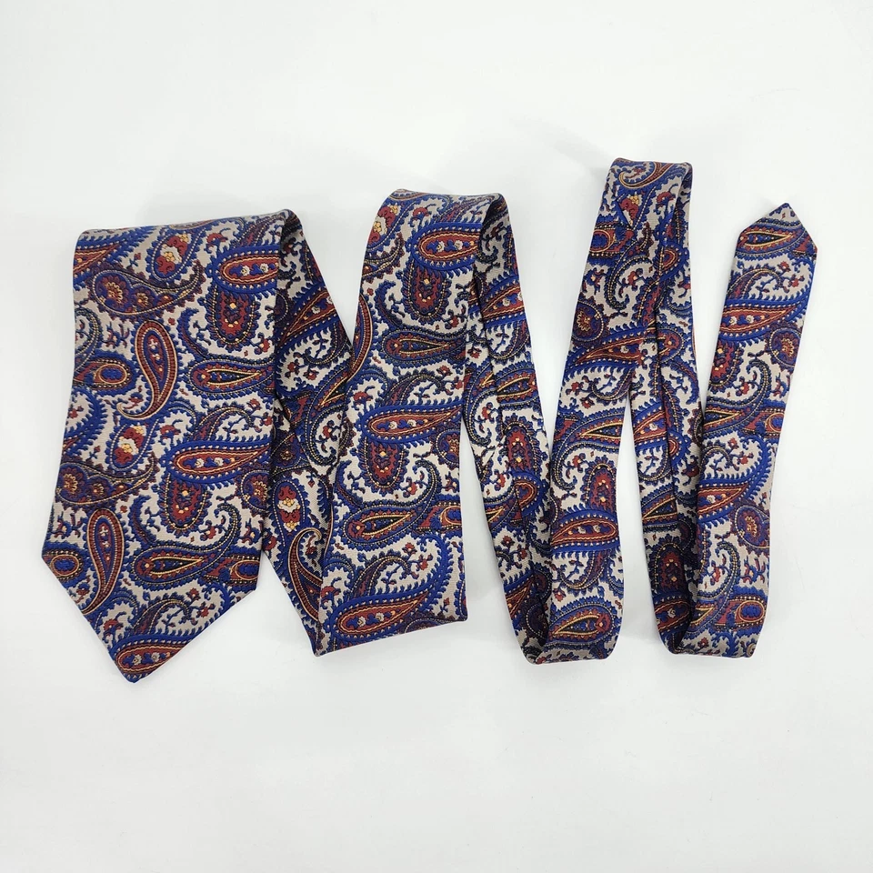 Corbata Guy Laroche Para Hombre Toda Seda Azul Gris Rojo Amarillo Paisley Hecha en EE. UU. DE COLECCIÓN Foto 4 de 4
