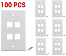 100 PCS Pack 4 Port Keystone Insert Jack CAT5 CAT6 RJ45 Coax Wall Plate WHITE