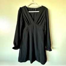 NWOT SHEIN Small Little Black Dress Balloon Sleeves Plunge V Neck Fall Winter