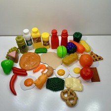 Play Food Lot for Pretend Kitchen 34 Plastic Items Eggs Pretzel Condiments