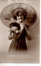 B14-78377 Orig 1913 glossy RPPC Beautiful Woman handcolored coy look Scotland