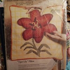 Vtg 1974 Paragon 3D Needlepoint Pillow Kit-Tiger Lily-14" x 14"-Mint in Pkg