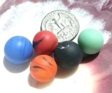 Sea Glass, Set of Small Opaque Marbles, Green, Red, Orange, and Black
