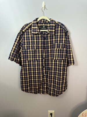 Rocawear Men s 4XB Short Sleeve Button Down Shirt Blue/Yellow