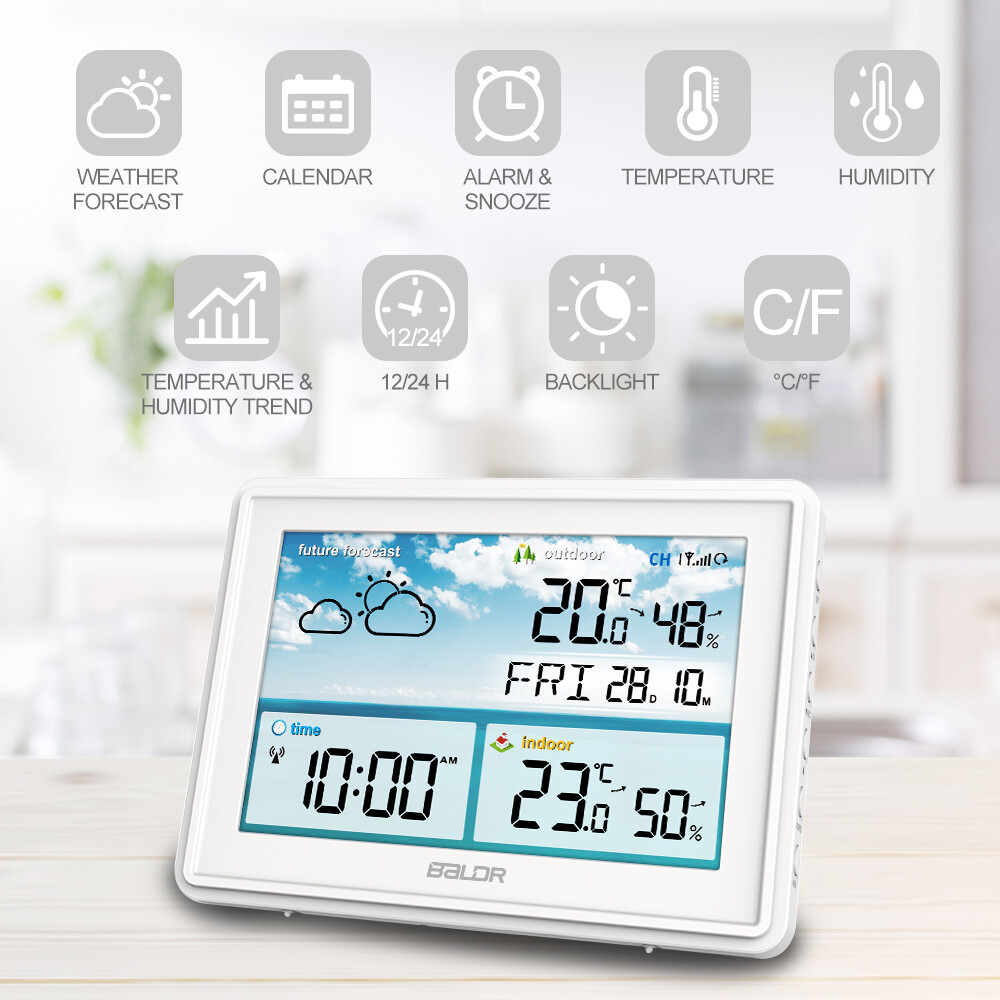 BALDR Wireless Digital Weather Station Alarm Clock Atomic Time Thermo-hygrometer