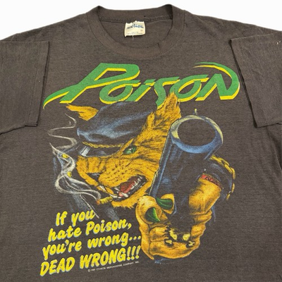 #ad Vintage 80s Poison Security 1989 Cat Gun Faded Black Paper Thin Shirt Medium $175.00