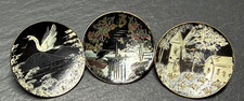 THREE ANTIQUE ROUND METAL SHANK PICTURE BUTTONS: JAPANESE STYLE P34