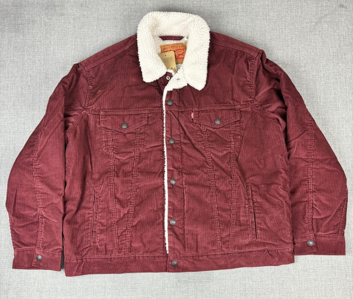 Levis Mens Burgundy Corduroy Sherpa Trucker Jacket Size XL
