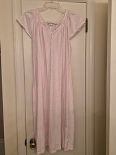 MISS ELAINE PINK PRINT SMOCKED NECKLINE FRONT BUTTON CAP SLV NIGHTGOWN - SZ 1X