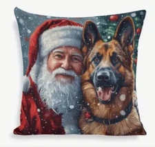 German Shepherd Santa Claus Double Sided Christmas Throw Pillow Cover Home Decor