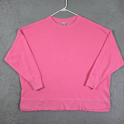 Crown & Ivy Sweater Women Plus Size 2XL Pink Tight Knit 3/4 Sleeve Side Vent