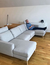 SITS Modular Grey Woven Fabric Sofa Double Ended Chaise 4 Seater 310cm