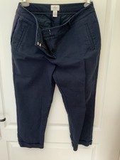 Chico's Navy Blue Cropped Pants, Size 2 US 12 Or L. Side Pockets. Cuffed Hem
