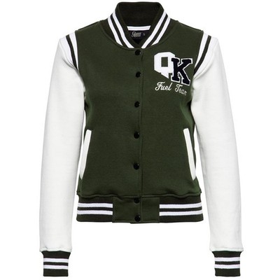 Queen Kerosin Vintage Rockabilly Baseball College Jacke - Cheer Team Oliv