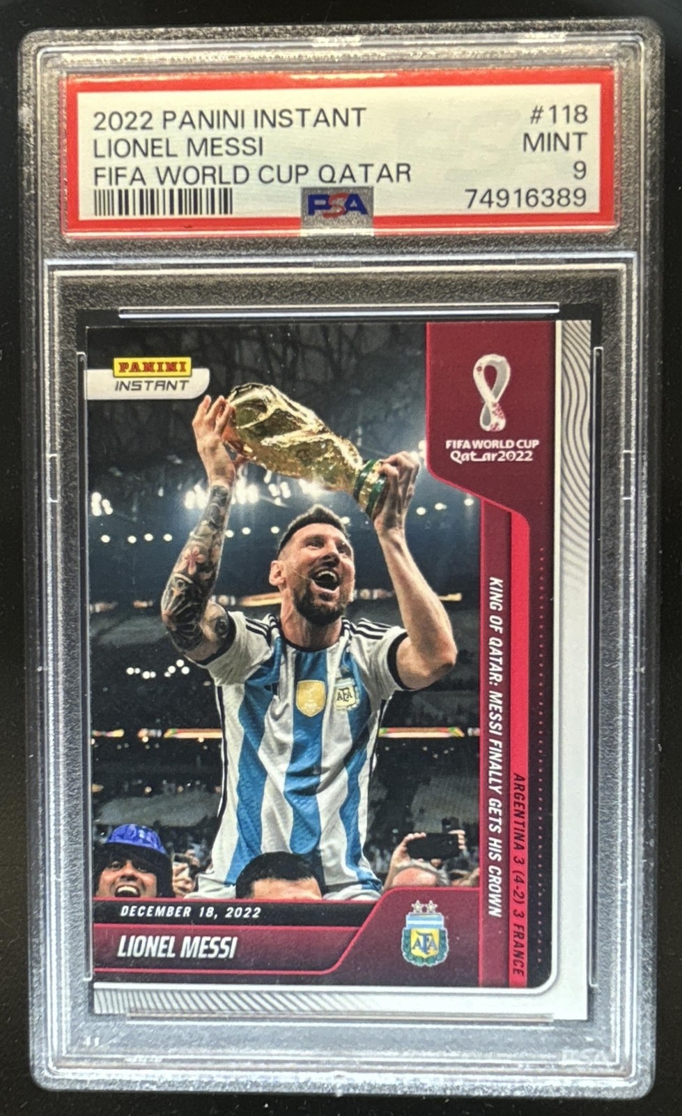 2022 Panini Instant FIFA World Cup Qatar Lionel Messi #118 Argentina PSA 9