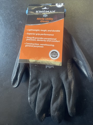 #ad pack of 4 Pair MED KINGMAN Black Safety Gloves Latex Coated Grip Cut Resistant $16.99
