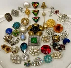 Lot Vtg Costume Jewelry Single Earrings Clip On Craft Repurpose Rhinestone M3