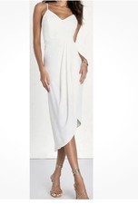 LULUS White Reinette Lightly Pleated Tulip Split V Neck Dress Size Medium
