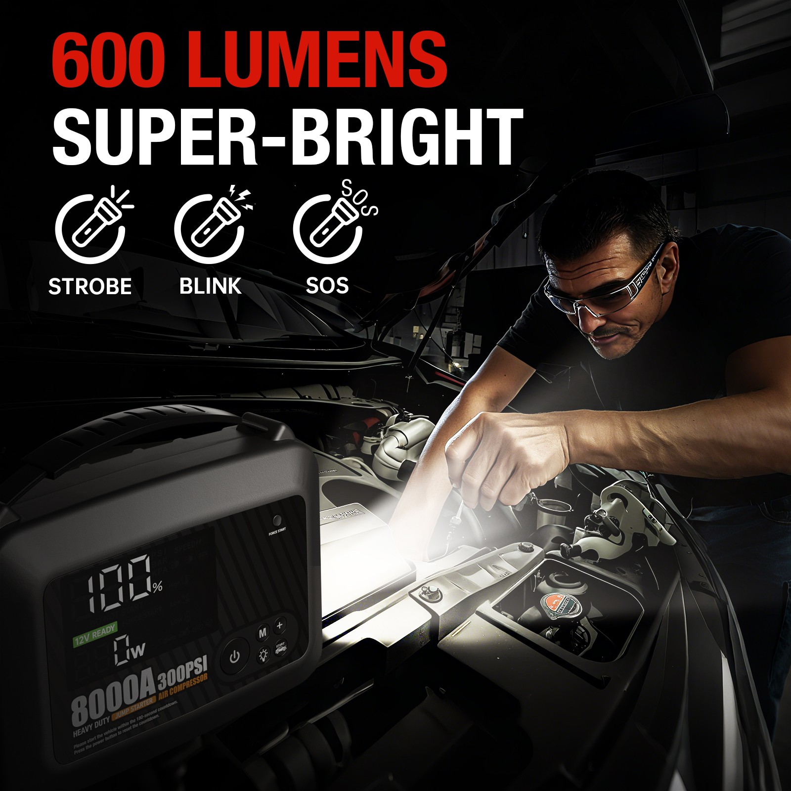 8000A Car Jump Starter With Air Compressor Emergency Truck Heavy Duty Supersafe