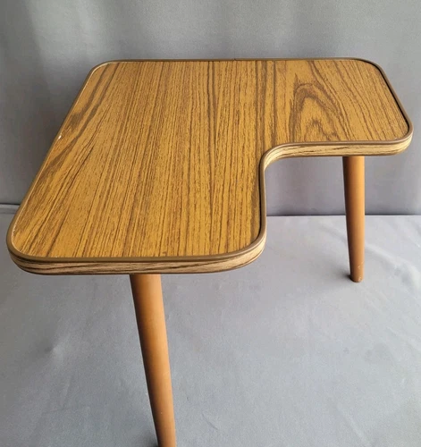 Mesa auxiliar esquinera vintage Mcm soporte para plantas efecto madera patas boomerang dansette - Imagen 3 de 13