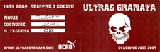 Tessera Ultras Granata Stagione 2003-2004 Calcio Torino ACAB