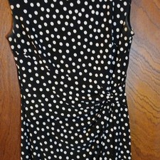 Chaps Black White Polka Dot Ruched Sleeveless Sheath Dress Regular Size S