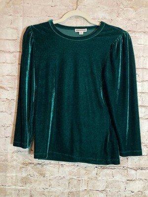 WHISTLES Velvet Top Womens 4 Forest Green Puff Sleeve Holiday Christmas Romantic