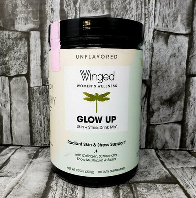 Winged Glow Up Skin & Stress Drink Mix UNFLAVORED 9.7 oz 25 Servings EXP 06/28
