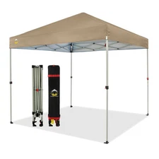 CROWN SHADES 8x8 Ft Pop Up Canopy Tent with 1 Push Center Lock, Beige (Used)