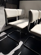 Set of 4 Chrome Cantilever Dining Chairs White Faux Leather Mid-Century Modern