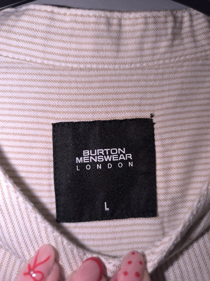 Burton Menswear London Pinstripe Grandad Collar Shirt Size L - Image 3 of 4