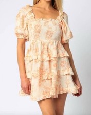 Olivaceous Floral Boho Dress Sz M Gauzy Mini  Babydoll Summer Party Travel Beach