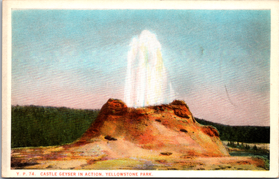 #ad Postcard VTG Castle Geyser in Action Yellowstone Park Cone $4.95