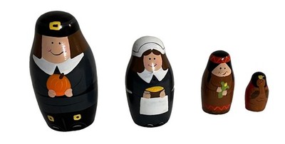 4 Pc Thanksgiving Nesting Dolls Pilgrims Native American