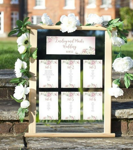 Blush Rose Pink Floral Table Seating Planner Cards Wedding, Christening, etc - Picture 2 of 9