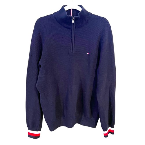 Tommy Hilfiger Men's 1/4 Zip Pullover Sweater Size M Navy Blue Classic Nautical