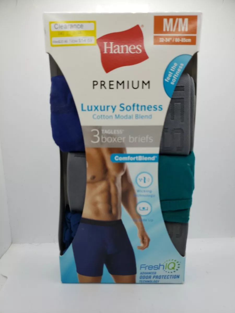 Hanes Premium Men's Luxury Softness Cotton Modal Blend Boxer Briefs 3-Pack  NEW