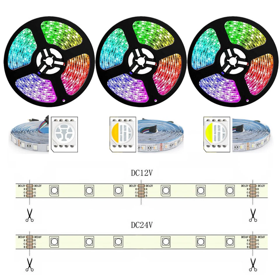 5M-100M 12V 24V LED Streifen RGB RGBW RGBWW SMD 5050 Stripe Dimmbar Band Leiste - Bild 1 von 4