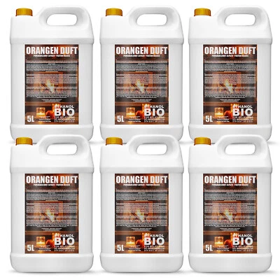 DTPSOFT 30L Bioethanol ORANGEDUFT Tischkamin Ethanolkamin Kaminethanol 6 x 5 liter