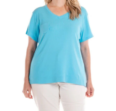 FRESH PRODUCE 2X Blue Fin $56 Fem Logo RIBBED V Cotton Baby Rib Top NWT New 2X
