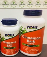 CHOOSE ONE: NOW Cinnamon Bark 600mg 120 OR 240 Veg Capsules - Healthy Glucose